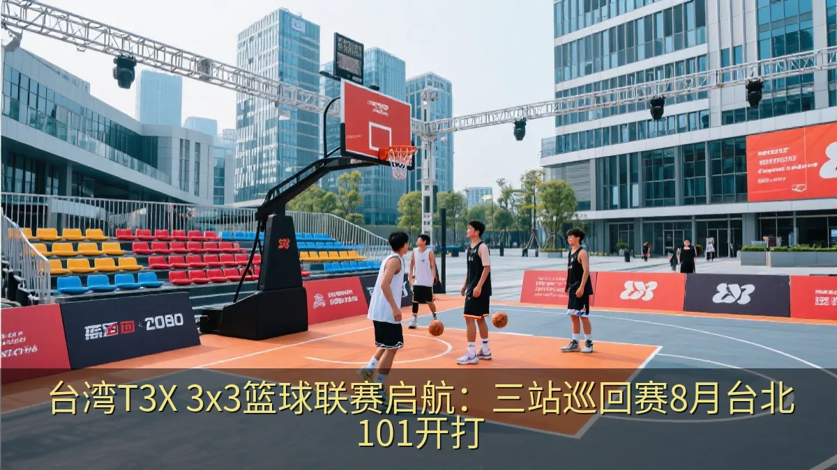 城市户外篮球场举行三对三篮球比赛