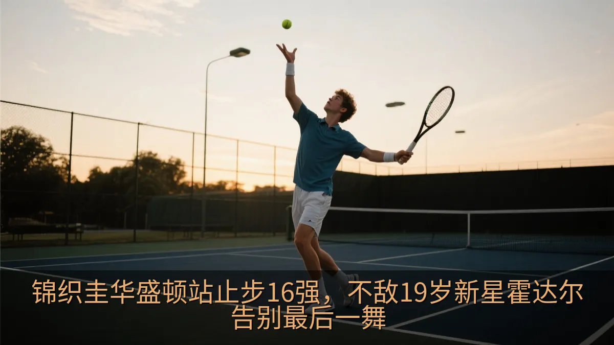年轻网球选手在硬地球场准备发球